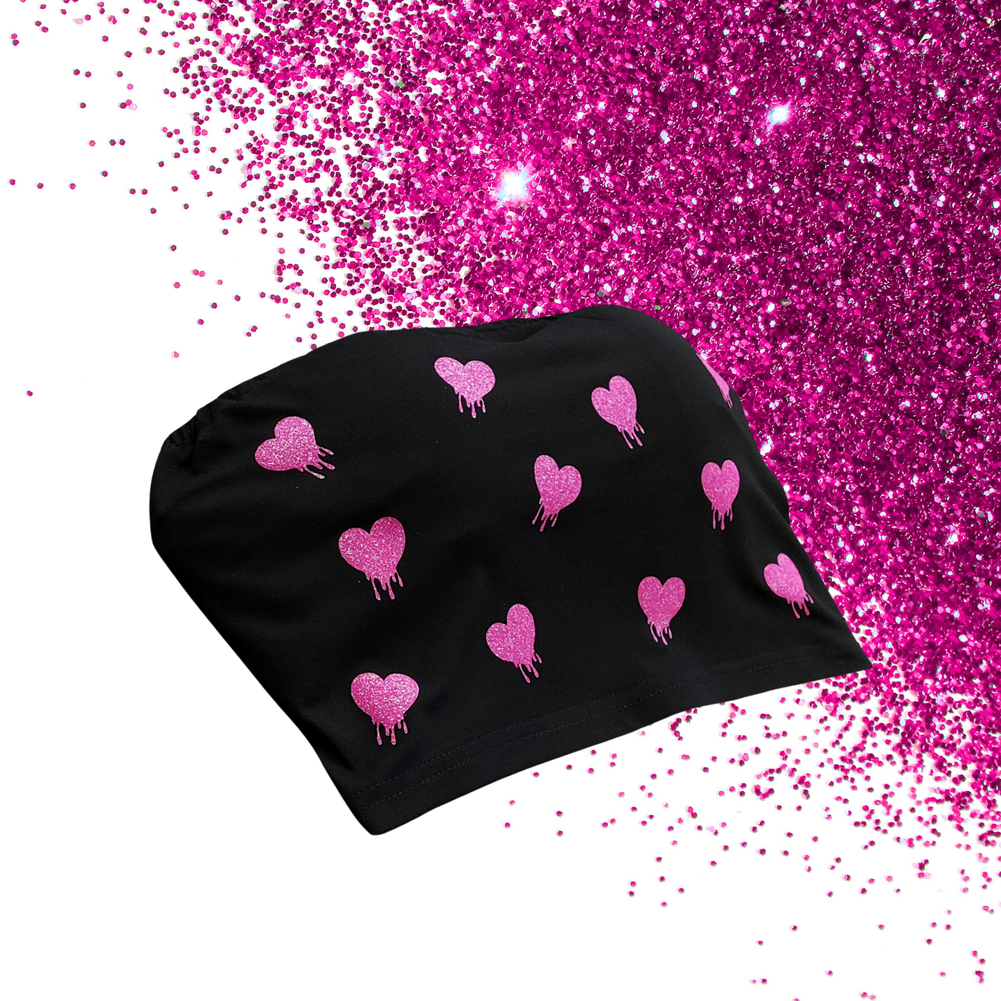 Medium - Bandeau BoobTube - Drippy Hearts - Glimmer: neon pink