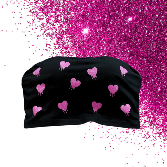 Medium - Bandeau BoobTube - Drippy Hearts - Glimmer: neon pink